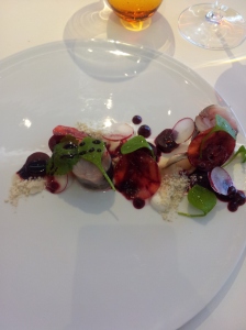 Mackerel with beetroot and oyster snow